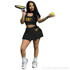 Women's 2-Piece Tennis Outfit - Sporty & Stylish Set Top + Skirt for Enhanced Performance and Fashionable Look Black Color