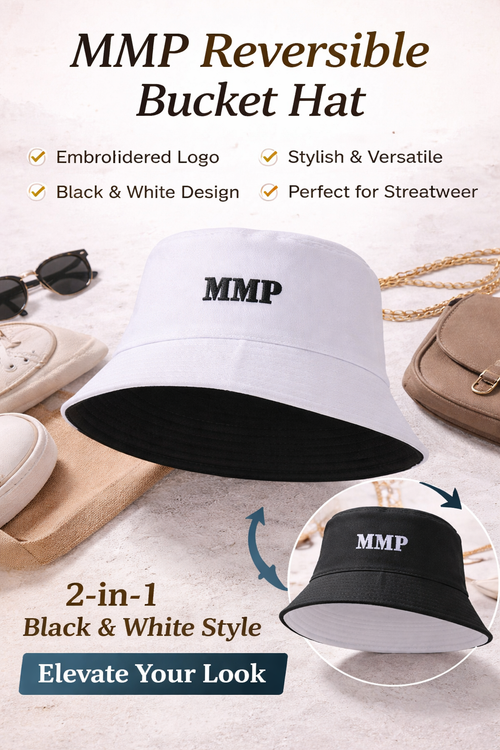 MMP Embroidered Reversible Bucket Hat – Black & White Casual Streetwear Hat