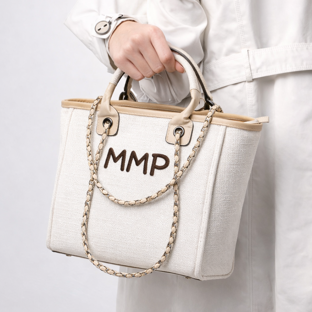 Women's Canvas Tote Handbag with Chain Handle – Elegant Shoulder Bag