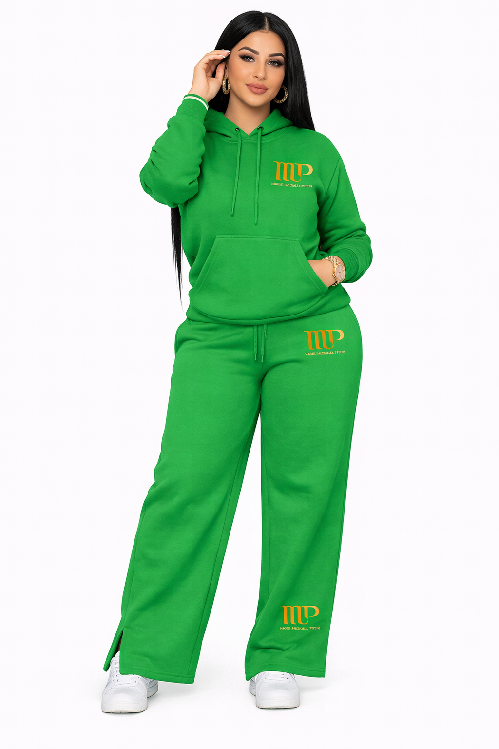 MMPSTORECLOTHES Women's Casual Tracksuit Green Hoodie & Matching Pants Set Comfortable Fit for Everyday Wear