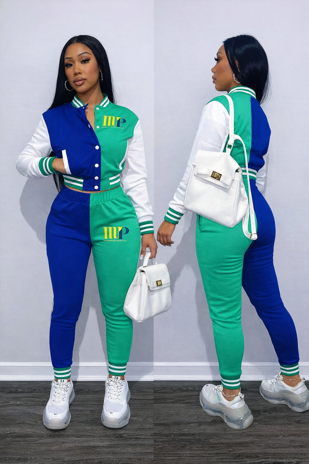 Women's 2 Piece Tracksuit Set – Color Block Jacket and Jogger Pants Outfit