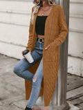Women’s Long Cable Knit Open Front Cardigan with Pockets