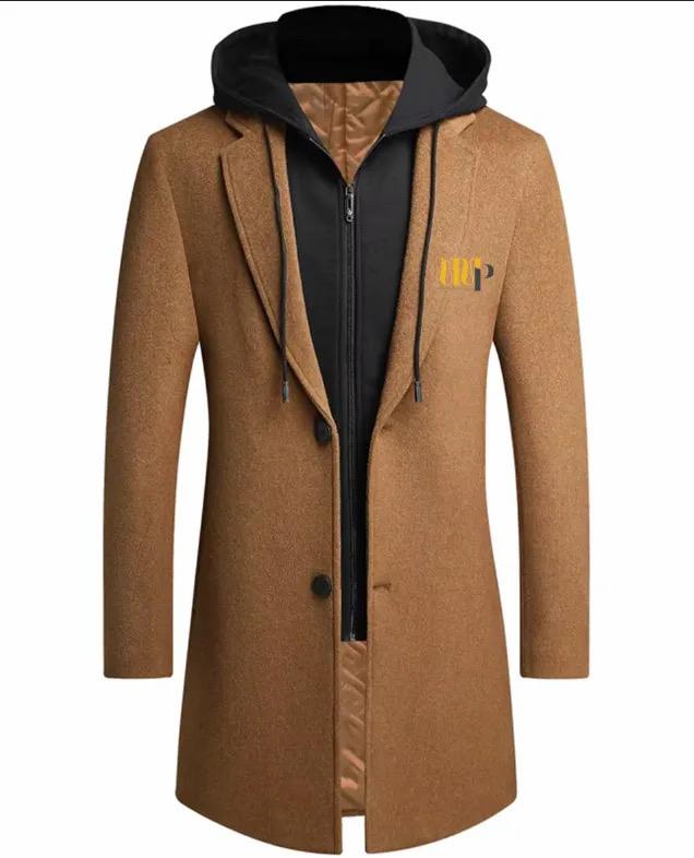 Men’s Long Hooded Wool Blend Coat with Removable Inner Zip Hoodie