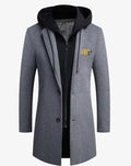 Men’s Long Hooded Wool Blend Coat with Removable Inner Zip Hoodie