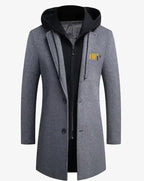 Men’s Long Hooded Wool Blend Coat with Removable Inner Zip Hoodie