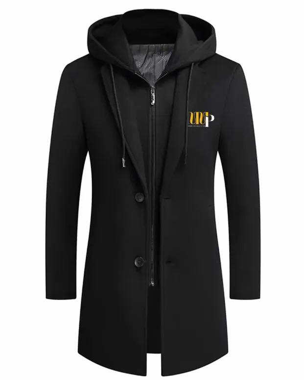 Men’s Long Hooded Wool Blend Coat with Removable Inner Zip Hoodie