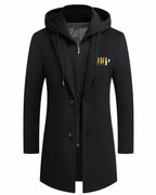 Men’s Long Hooded Wool Blend Coat with Removable Inner Zip Hoodie
