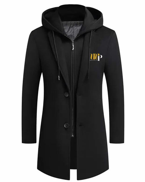 Men’s Long Hooded Wool Blend Coat with Removable Inner Zip Hoodie