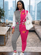 Women's 2 Piece Tracksuit Set – Color Block Jacket and Jogger Pants Outfit
